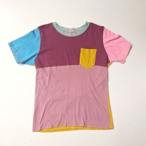 Mokuyobi Color Block Pocket T-shirt Purple Yellow Pink Blue